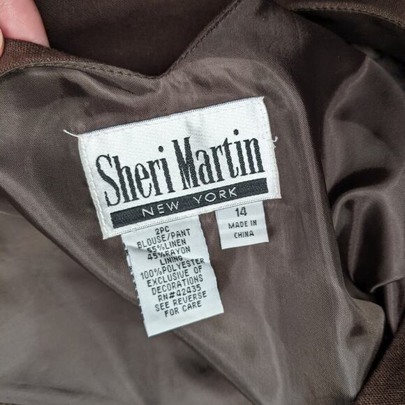 VTG 90s Brown Linen Sleeveless Floral Embroidered Crop Blouse Tank Neck Boho 14 - Picture 6 of 8